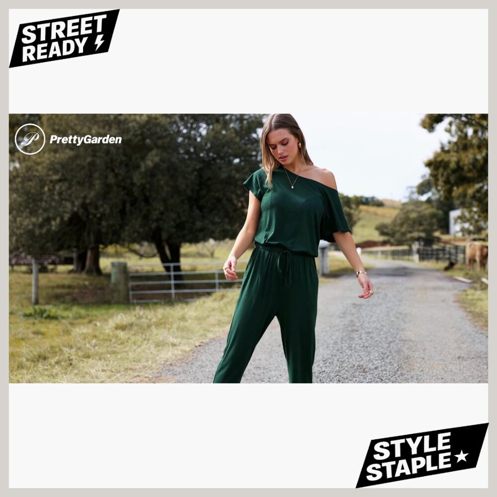 Off Shoulder Jumpsuit Size M Polyester Viscose Su… - image 6